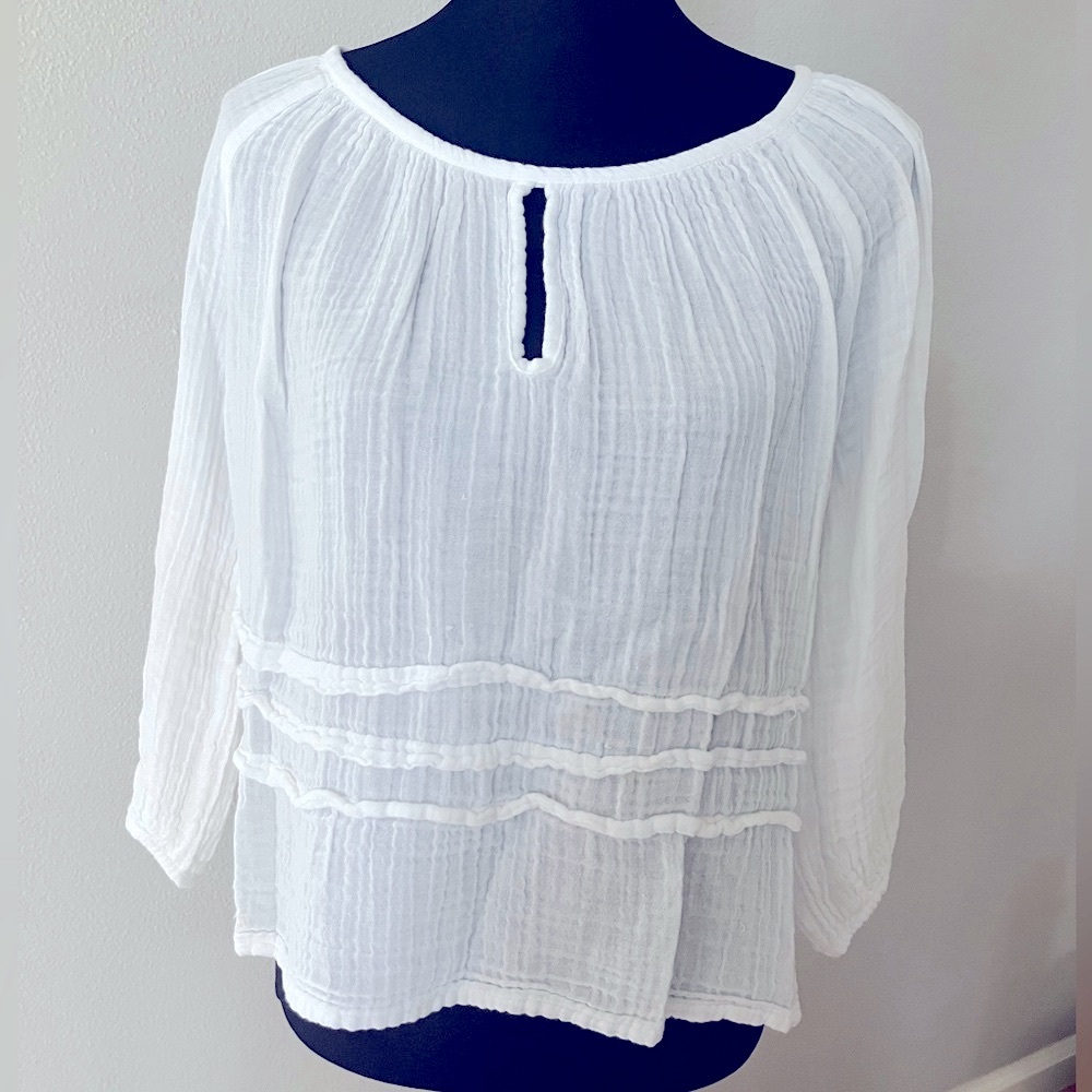Michael Stars White Pleated Blouse with Relaxed Sleeves